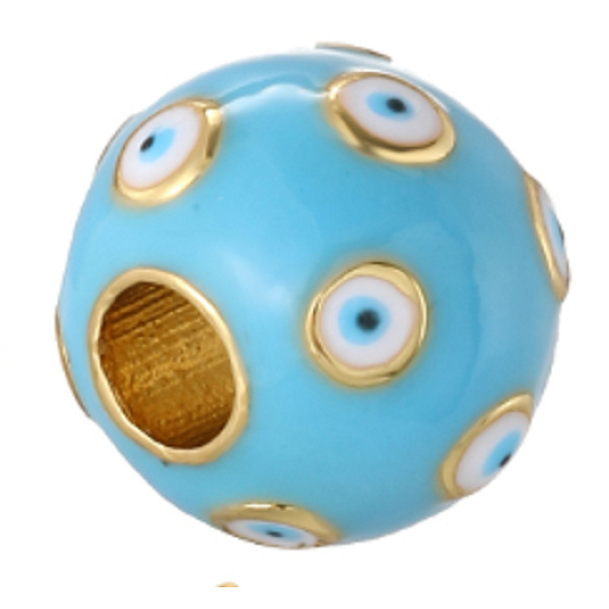 Blue eye enamel bead, bracelet pendant 10 mm 1 piece