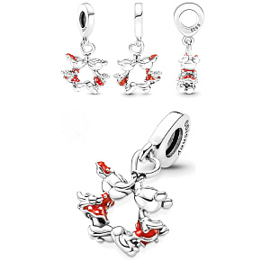 Charm Sterling silver 925 Disney Minnie Mouse & Mickey Mouse kissing, bracelet pendant