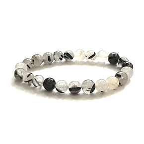 Crystal with Tourmaline Bracelet elastic natural stone, bead 8 mm / 16 - 17 cm, stone stones