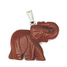 Goldstone gold Elephant pendant synthetic stone, hand cut figurine 3,2 x 4 cm, stone of ambition