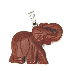 Goldstone gold Elephant pendant synthetic stone, hand cut figurine 3,2 x 4 cm, stone of ambition