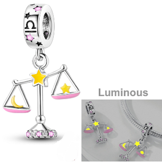 Sterling Silver 925 Luminous - Zodiac Sign Libra, Bracelet Pendant