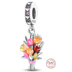 Charm Sterling silver 925 Bouquet of flowers, tulips, nature bracelet pendant Charm Sterling silver 925 Bouquet of flowers, tulips, nature bracelet pendant