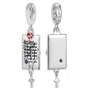 Charm Sterling silver 925 Doctor stethoscope, cross, pendant on bracelet employment