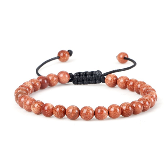 Goldstone gold bracelet, hand knitted, adjustable ball size 6 mm / 16-17 cm, ambition stone
