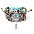 Leather multi-layer bracelet, blue eye symbol, feather adjustable size