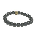 Agate black matt with royal mantra Ohm bracelet elastic natural stone, ball 8 mm / 16-17 cm, gives courage and strength