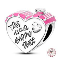 Charm Sterling Silver 925 House-Heart This is our happy place, heart bead for family bracelet