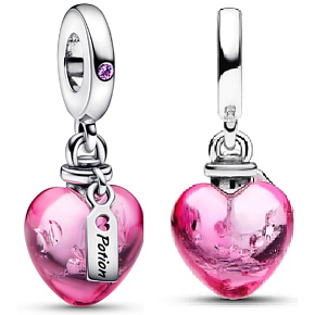 Charm Sterling silver 925 Mysterious heart with Murano red glass love potion, pendant for bracelet