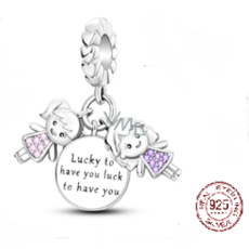 Charm Sterling Silver 925 Siblings Sisters I'm Lucky to Have You 3-in-1, Family Bracelet Pendant Charm Sterling Silver 925 Siblings Sisters I'm Lucky to Have You 3-in-1, Family Bracelet Pendant