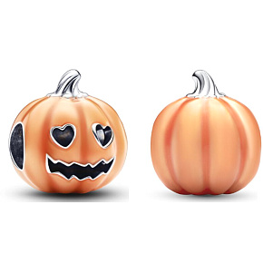 Charm Sterling silver 925 Luminous glowing pumpkin - glow in the dark, Halloween bracelet bead