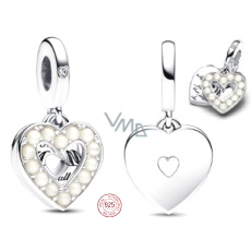 Charm Sterling silver 925 Pearl white heart 2in1, pendant for bracelet family Charm Sterling silver 925 Pearl white heart 2in1, pendant for bracelet family