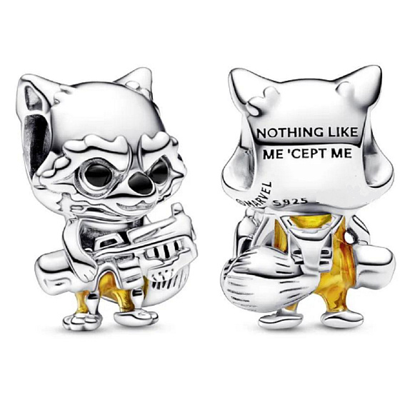 Charm Sterling silver 925 Marvel Guardians of the Galaxy, Raccoon Rocket, bead on bracelet movie