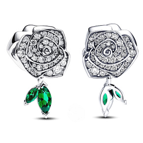 Charm Sterling silver 925 Rose in bloom, bead on bracelet nature