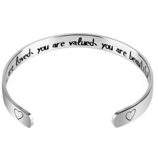 Stainless steel bracelet silver with engraving You are loved..., open cuff, 2.5 mm