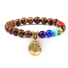 Chakra bracelet Tree of Life + wood, elastic, ball 8 mm / 16 - 17 cm Chakra bracelet Tree of Life + wood, elastic, ball 8 mm / 16 - 17 cm