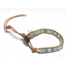 Amazonite leather bracelet natural stone, handmade, clasp, square 4 x 4 mm, stone of hope Amazonite leather bracelet natural stone, handmade, clasp, square 4 x 4 mm, stone of hope