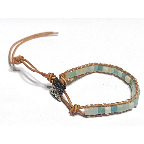 Amazonite leather bracelet natural stone, handmade, clasp, square 4 x 4 mm, stone of hope Amazonite leather bracelet natural stone, handmade, clasp, square 4 x 4 mm, stone of hope