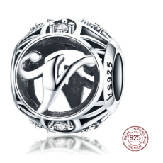 Sterling silver 925 Magic alphabet letter V with flowers, bead for bracelet