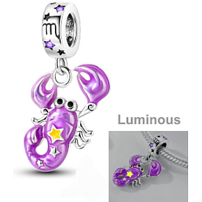 Sterling Silver 925 Luminous - Zodiac Sign Scorpio, Bracelet Pendant