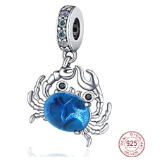 Charm Sterling silver 925 Crab blue Murano glass animal bracelet pendant
