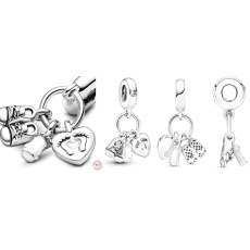 Charm Sterling silver 925 My baby, family charm with shoes, bottle and heart 3in1, pendant for bracelet family