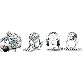 Charm Sterling silver 925 Monkey, symbol of wisdom, freedom, bead on bracelet animal