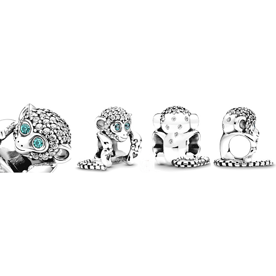 Charm Sterling silver 925 Monkey, symbol of wisdom, freedom, bead on bracelet animal