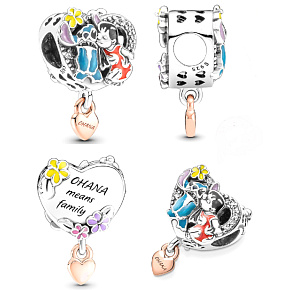 Charm Sterling silver 925 Disney Lilo & Stitch - Ohana, family, bead for bracelet