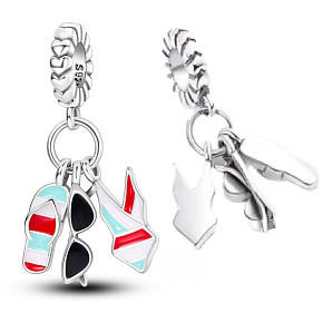 Charm Sterling silver 925 Chic style - Summer fun, glasses, swimsuit, flip flops, 3in1 bracelet pendant, interests