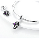 Sterling silver 925 Black lazy cat, animal bracelet pendant