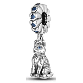 Charm Sterling silver 925 Cat with beautiful blue eyes, animal bracelet pendant Charm Sterling silver 925 Cat with beautiful blue eyes, animal bracelet pendant