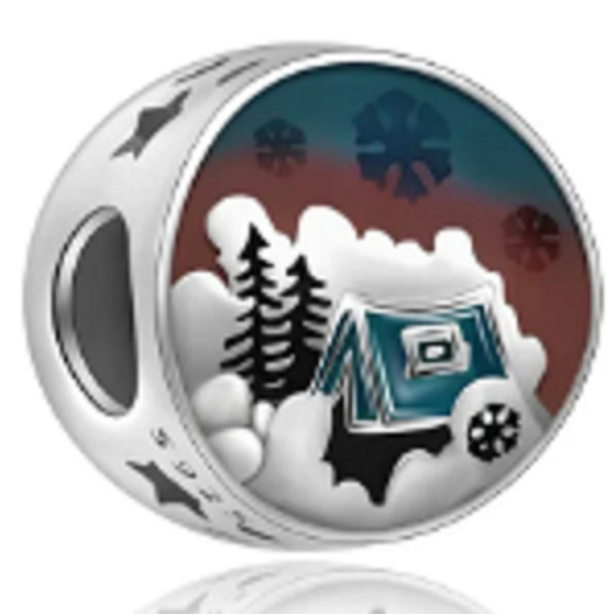Charm Sterling silver 925 Snow-covered magic land, bead for bracelet Christmas