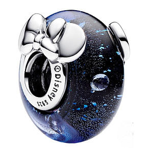 Charm Sterling silver 925 Disney Mickey Mouse and Minnie Mouse blue Murano glass bead on bracelet movie