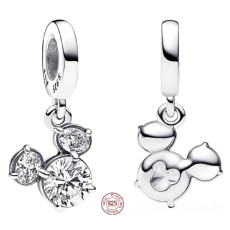 Sterling silver 925 Disney Glitter Mickey Mouse head silhouette white cubic zirconia pendant bracelet