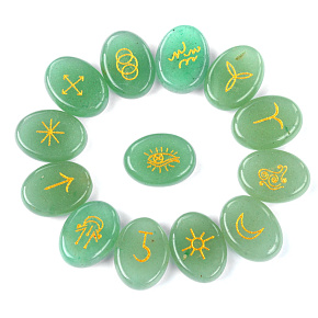 Green Aventurine Rune Alphabets Oval Natural Stone, 15 x 20 mm 13 pieces Green Aventurine Rune Alphabets Oval Natural Stone, 15 x 20 mm 13 pieces