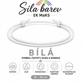 Šňůrkový náramek Síla barev – Bílá | Symbol čistoty, klidu a energie | nastavitelný, 16 - 30 cm