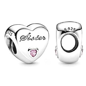 Charm Sterling silver 925 Beloved sister heart, bead on bracelet family