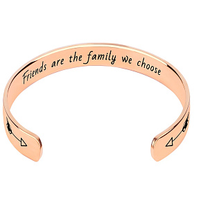 Stainless steel bracelet gold-plated with engraving Friends are family, open cuff, 2.5 mm Stainless steel bracelet gold-plated with engraving Friends are family, open cuff, 2.5 mm