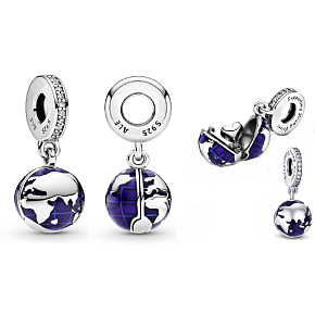 Charm Sterling Silver 925 Earth - Blue Planet, 2-in-1 Opening, Heart Inside, Bracelet Pendant Space Charm Sterling Silver 925 Earth - Blue Planet, 2-in-1 Opening, Heart Inside, Bracelet Pendant Space