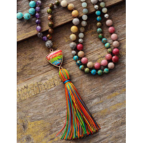 108 Mala 7 chakra necklace, meditation jewelry, natural stone, elastic, tassel 8 cm, bead 6+8 mm