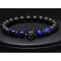Lava black + Tiger eye dark blue + Wolf head bracelet elastic natural stone, ball 8 mm / 21 cm