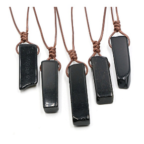 Obsidian pendant adjustable size, stone approx. 3,5 - 5 cm, rope adjustable size approx. 60 - 70 cm, rescue stone