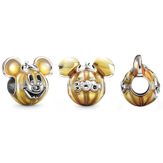 Charm Sterling silver 925 Disney Mickey Mouse pumpkin shaped bead on Halloween bracelet