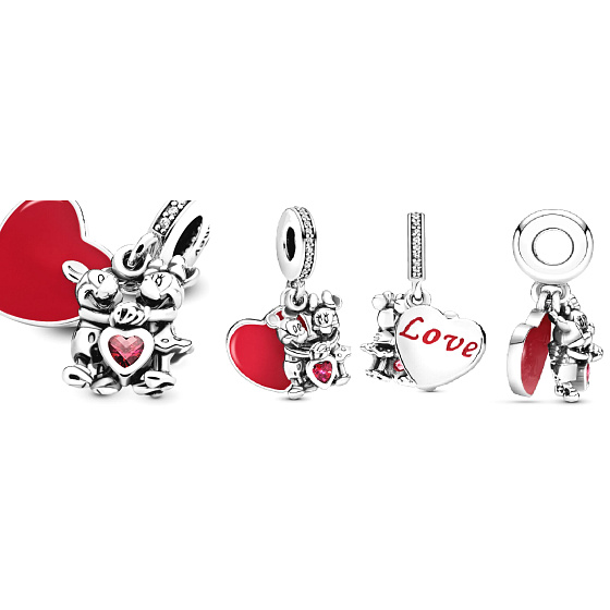 Disney Mickey Mouse a Minnie Mouse - Zamilovaní, stříbrný 925 přívěsek na náramek