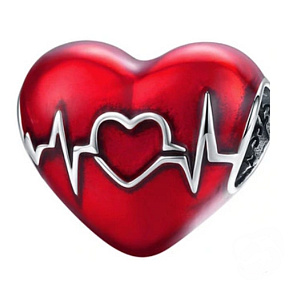 Charm Sterling silver 925 Red heart beating heart, bead on bracelet love