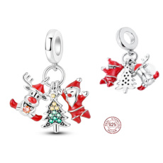 Charm Sterling Silver 925 Reindeer, Santa, and Tree 3-in-1, Bracelet Pendant Christmas