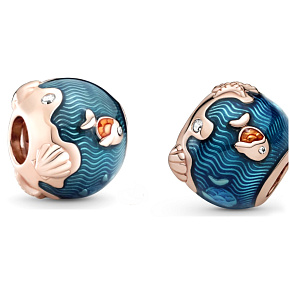 Sterling silver 925 Shimmering ocean waves with fish, bead for sea bracelet