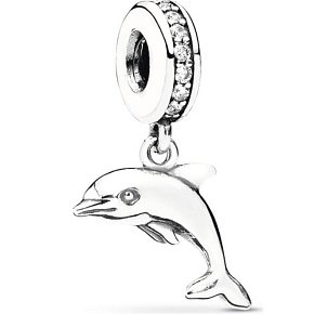 Sterling silver 925 Dolphin with cubic zirconia, animal bracelet pendant Sterling silver 925 Dolphin with cubic zirconia, animal bracelet pendant