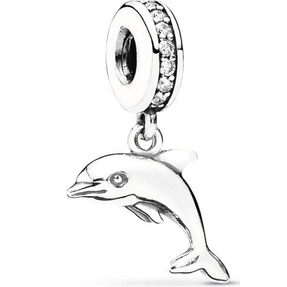 Sterling silver 925 Dolphin with cubic zirconia, animal bracelet pendant